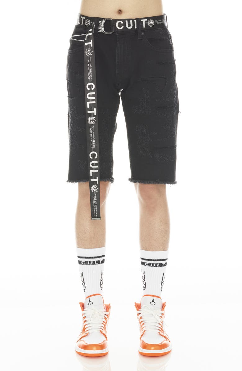 Cult of Individuality Rocker Belted Denim Shorts, Main, color, Grunge