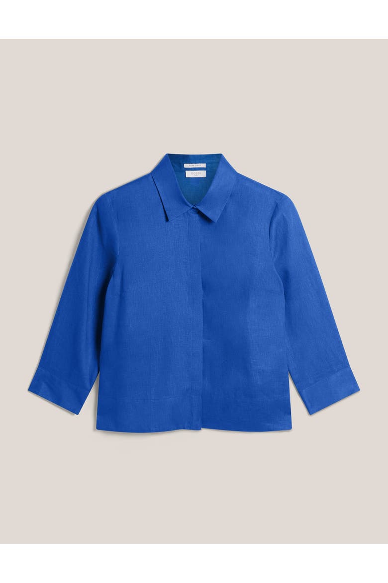 Nita 3/4 Sleeve Button Up Linen Shirt, Alternate, color, French Blue