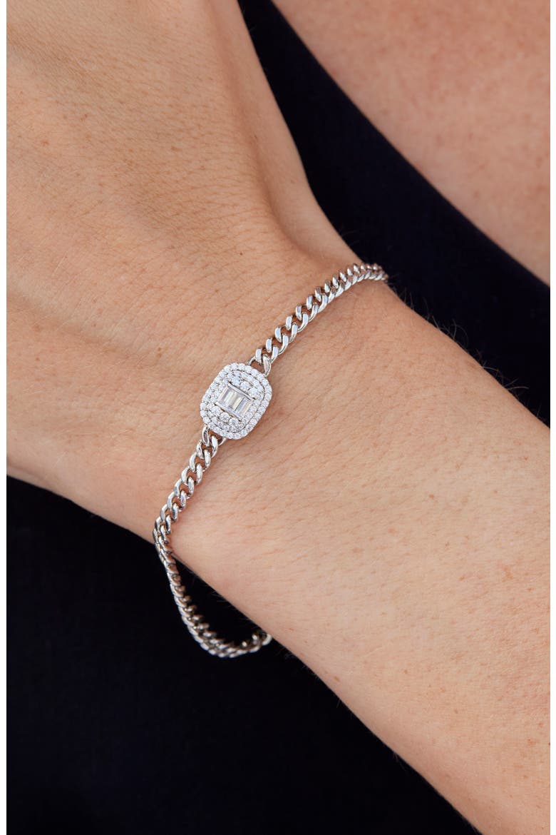 Curb Link Pavé Station Bracelet, Alternate, color, WHITE GOLD