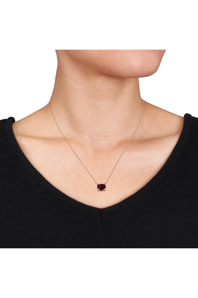 Oval-Cut Garnet & Diamond Necklace 10k, Alternate, color, Garnet