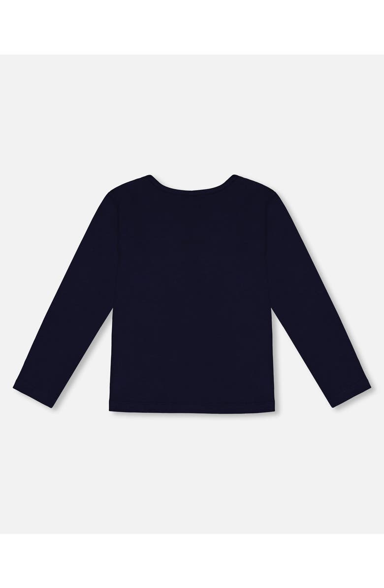 Deux par Deux Little Girl's Organic Cotton T-Shirt With Print Navy, Alternate, color, 