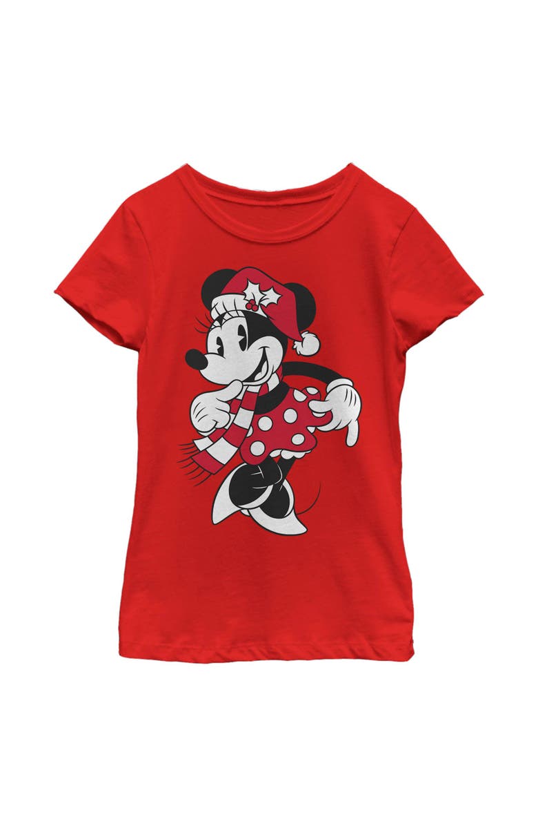 Mickey & Friends Girl's Mickey & Friends Winter Hat Minnie  Graphic T-Shirt, Main, color, Red
