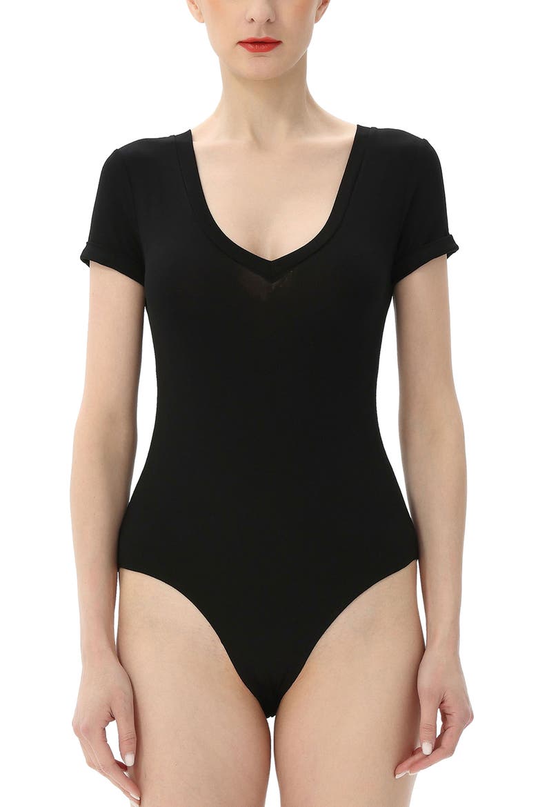 Women's V-Neck Basic Bodysuit, Main, color, Black