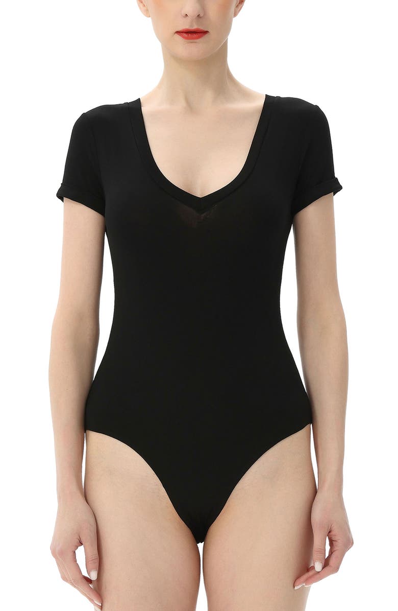 Kimi & Kai Women's V-Neck Basic Bodysuit, Main, color, Black