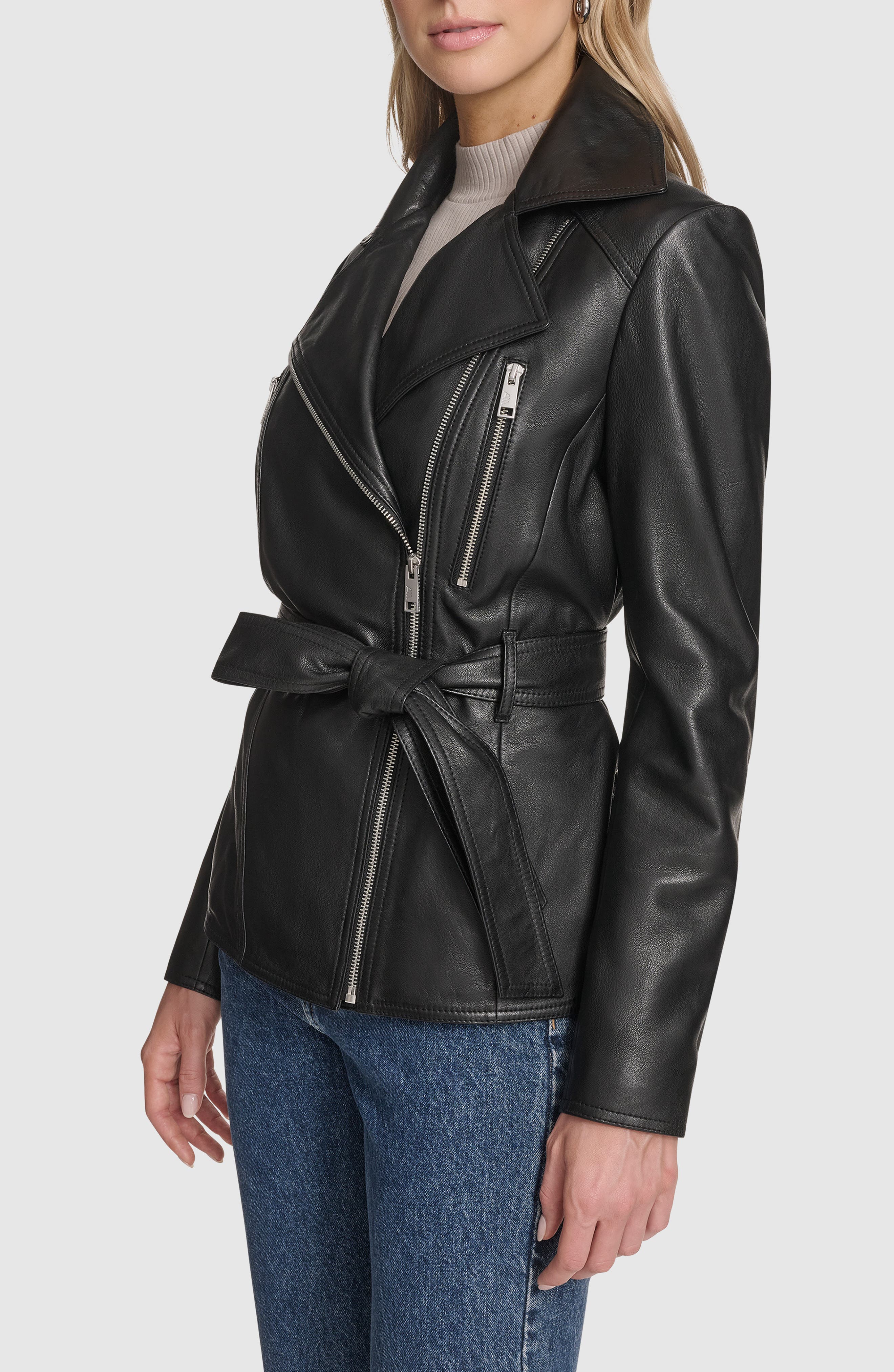 Violet Leather Trench Jacket - image 2