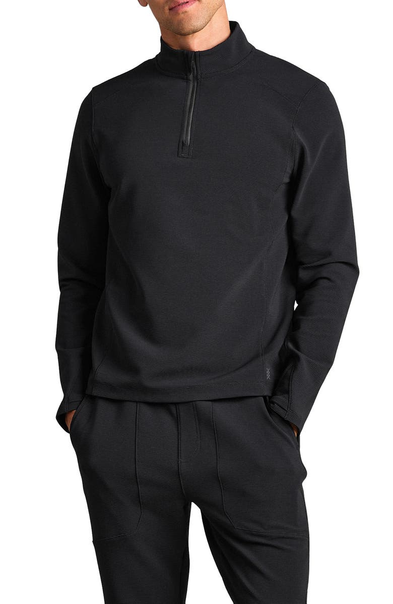 Rhone Covert Rib Quarter Zip Pullover, Main, color, Black