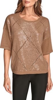 Donna Karan New York Short Sleeve Sequin Sweater