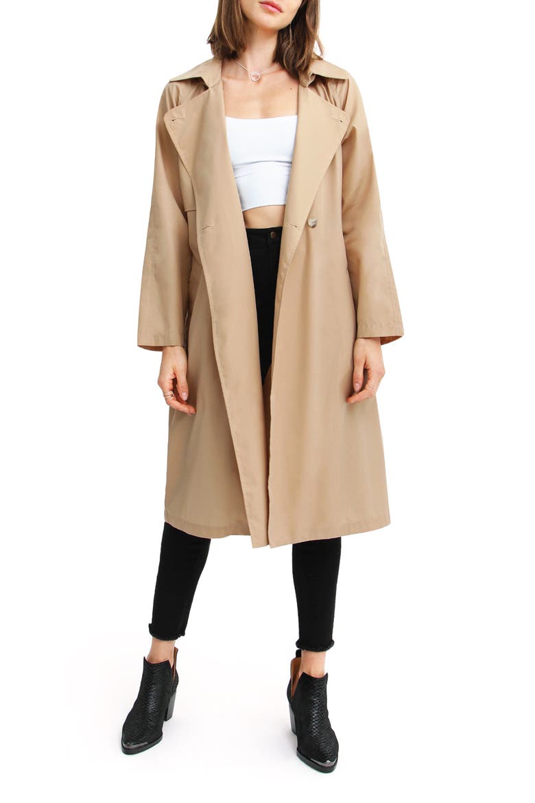 BELLE AND BLOOM Rain On Me Packable Trench Coat, Alternate, color, CAMEL