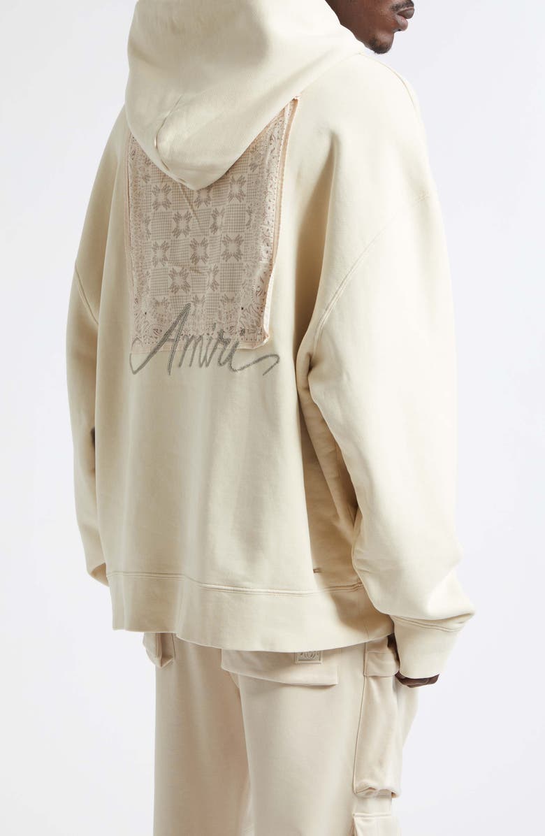 AMIRI Oversize MA Check Patch Appliqué Hoodie, Alternate, color, Alabaster