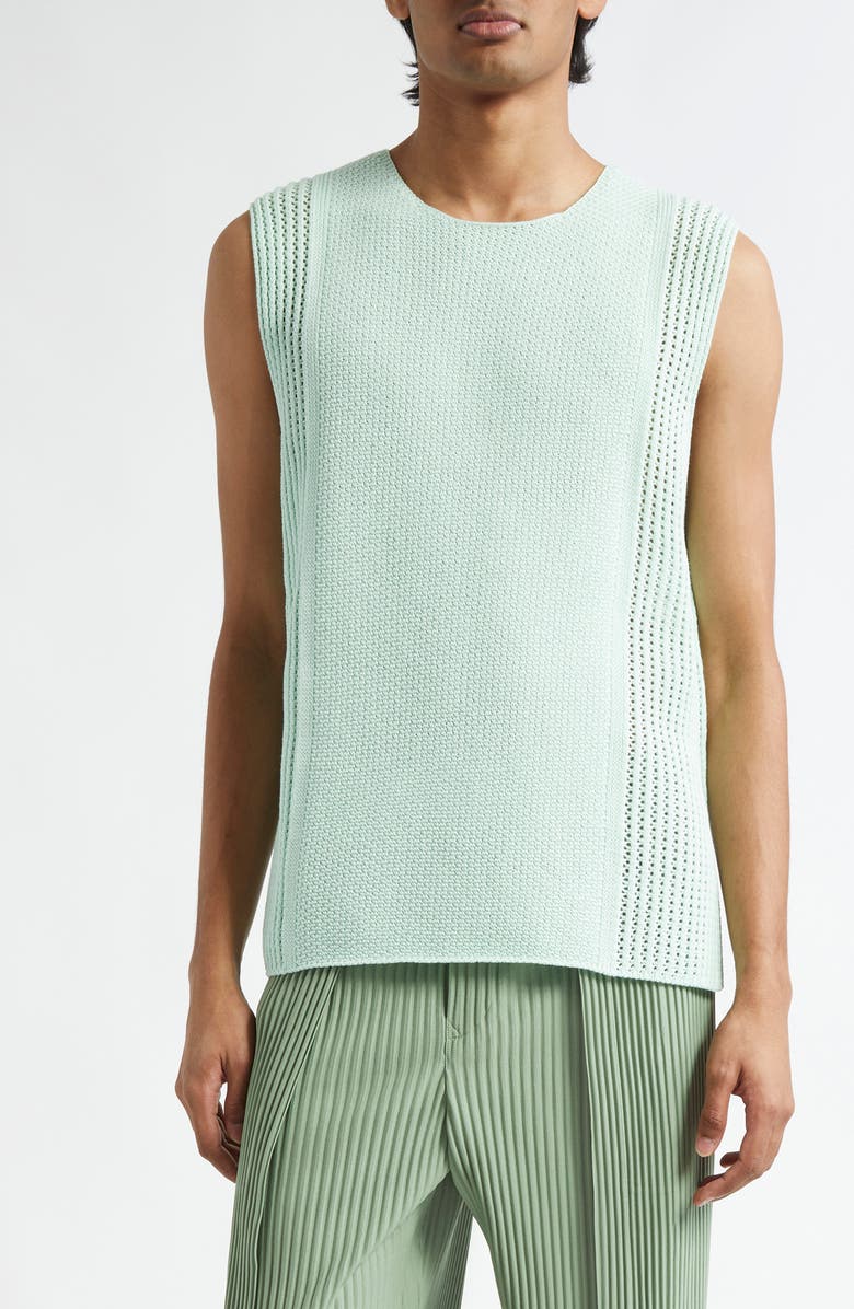 Homme Plissé Issey Miyake Rustic Knit Sweater Vest, Main, color, Mint Green