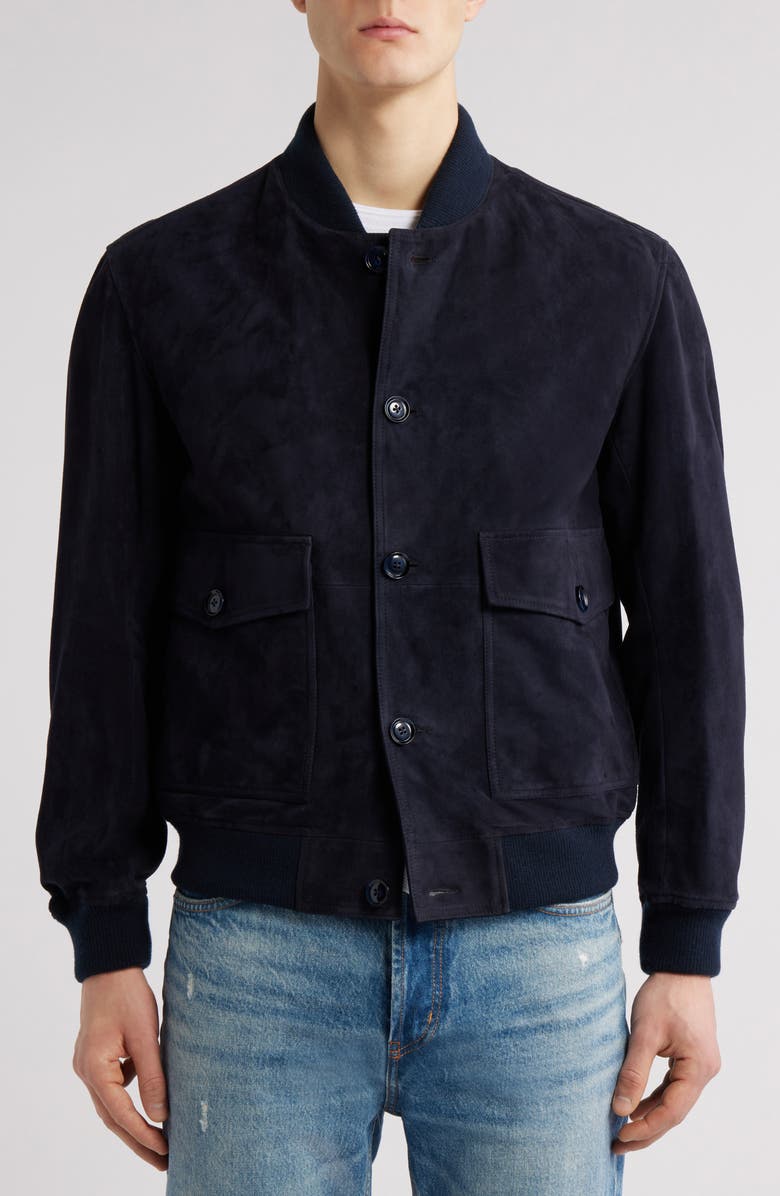 BOSS Melot Goat Suede Bomber Jacket, Alternate, color, Dark Blue