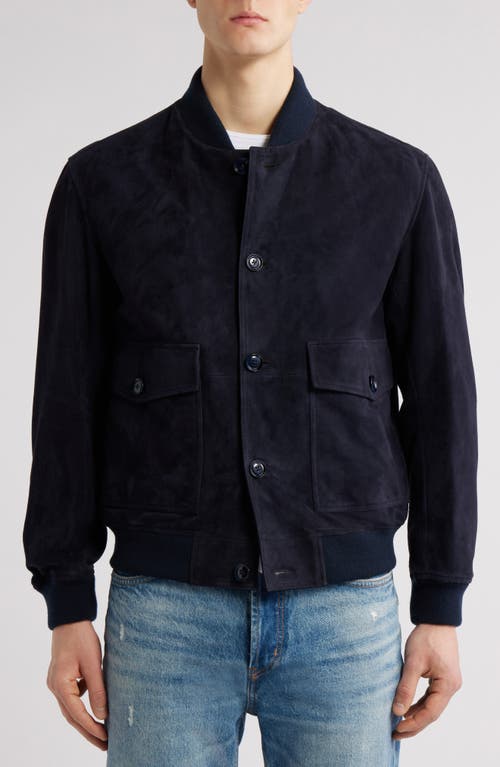 Hugo Boss Boss Melot Goat Suede Bomber Jacket In Dark Blue
