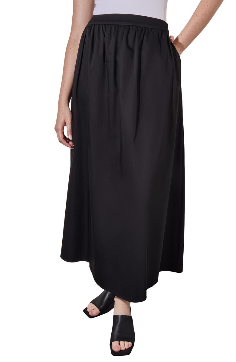 Ming Wang Gathered Cotton Blend Maxi Skirt | Nordstrom