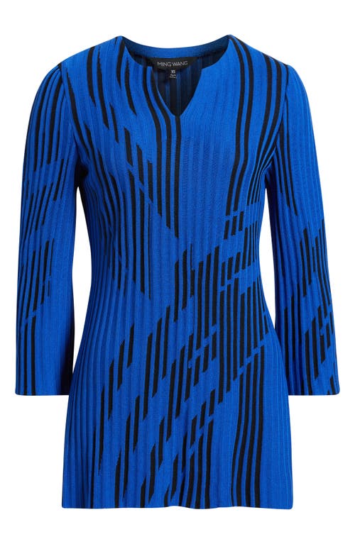 Ming Wang Dual Tone Rib Knit Tunic Top In Multi