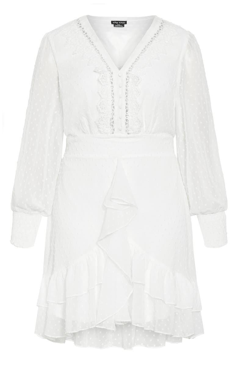 City Chic Ariyah Ruffle Clip Dot Dress, Alternate, color, Cream