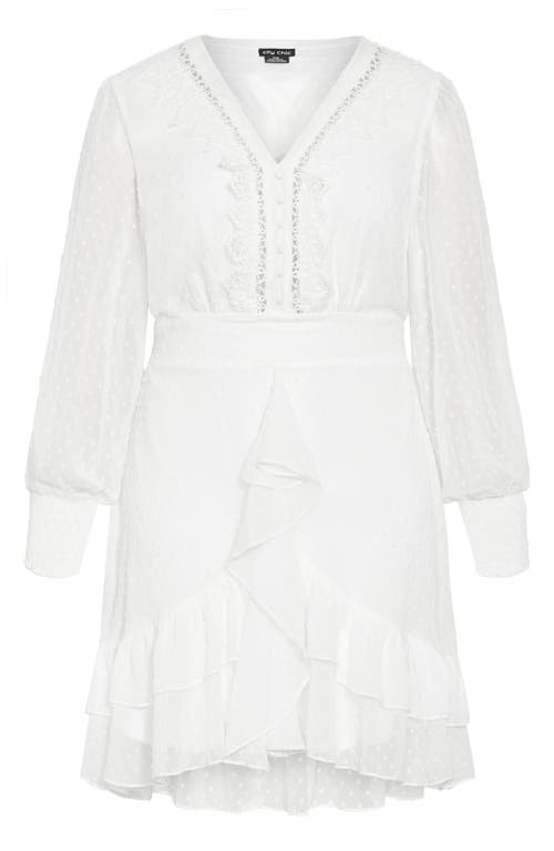 City Chic Ariyah Ruffle Clip Dot Dress In White