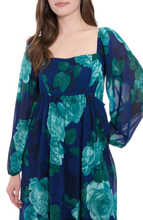 London Times Bishop Sleeve Smocked Back Maxi Dress In Blue