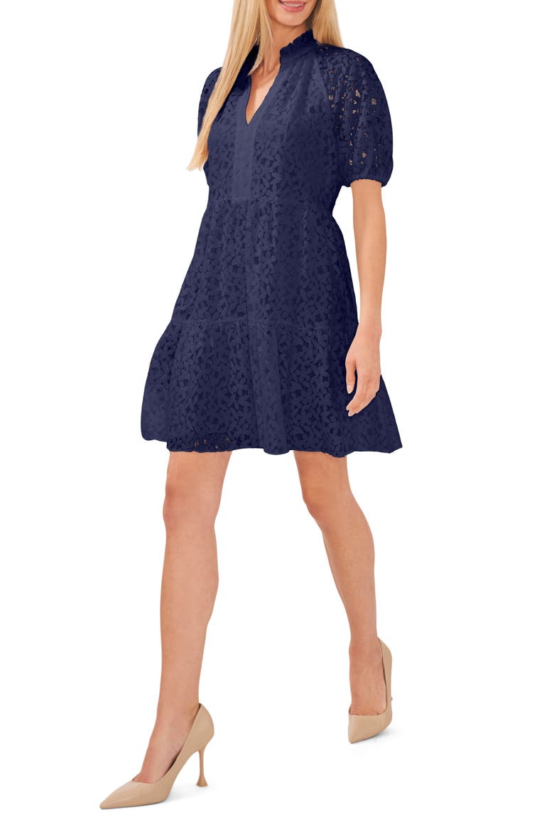 Puff Sleeve Babydoll Lace Minidress, Main, color, CLASSIC NAVY