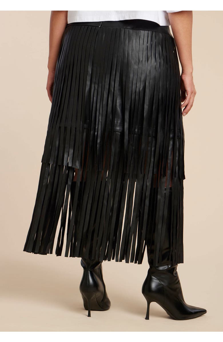 ELOQUII Faux Leather Fringe Skirt, Alternate, color, 