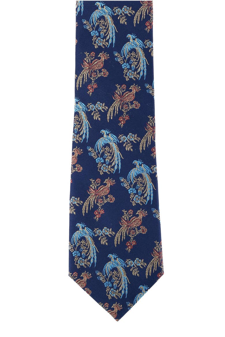 Birds of Prosperity Silk Tie, Alternate, color, NAVY