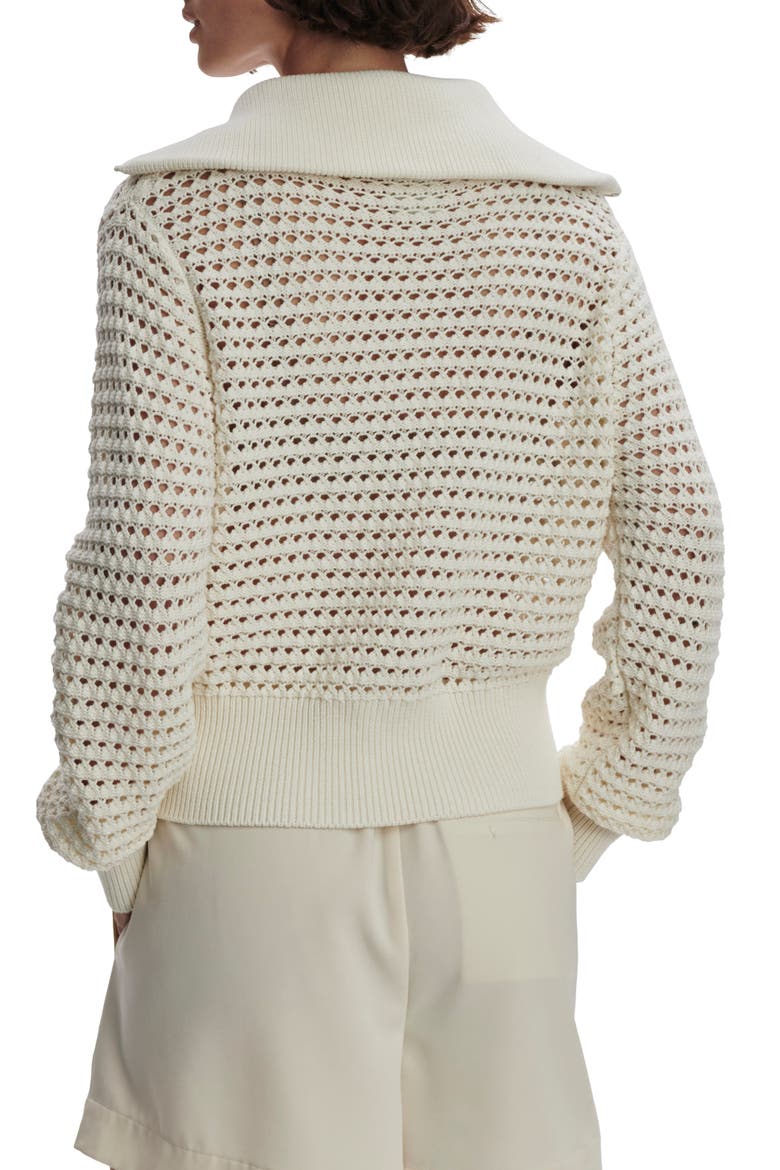 Eloise Open Stitch Cotton Zip-Up Cardigan, Alternate, color, EGRET