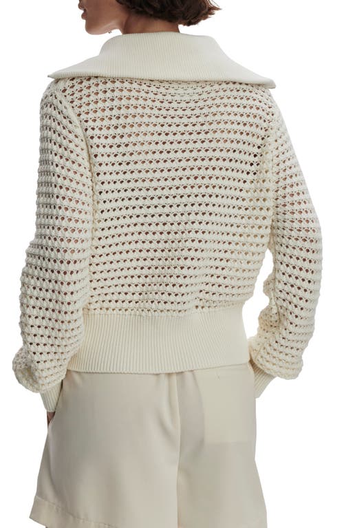 Varley Eloise Open Stitch Cotton Zip-up Cardigan In Egret
