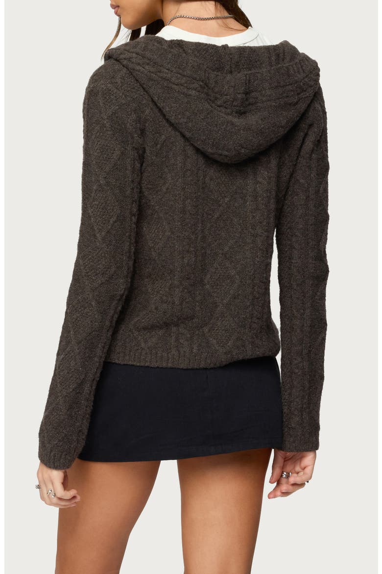 Jayla Cable Knit Hooded Cardigan, Alternate, color, BROWN