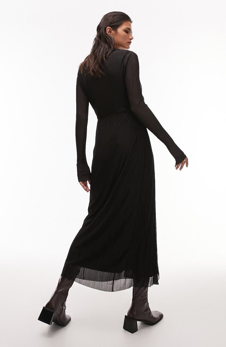 Topshop Long Sleeve Plissé Midi Wrap Dress, Alternate, color,