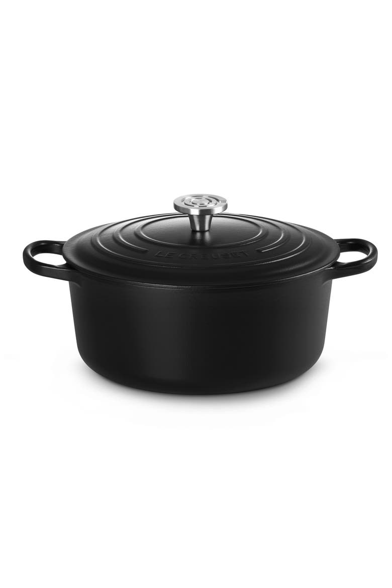 Signature 7.25-Quart Round Enameled Cast Iron Dutch Oven, Main, color, LICORICE
