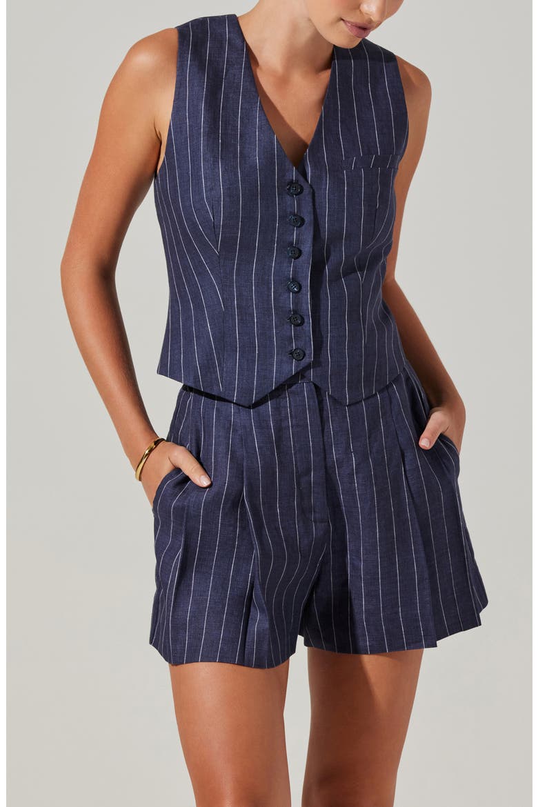 Kaiko Pinstripe Linen Vest, Alternate, color, INDIGO DENIM STRIPE