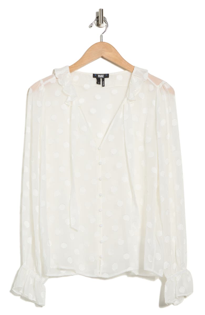 PAIGE Ingraham Clip Dot Silk Blend Chiffon Top, Main, color, White