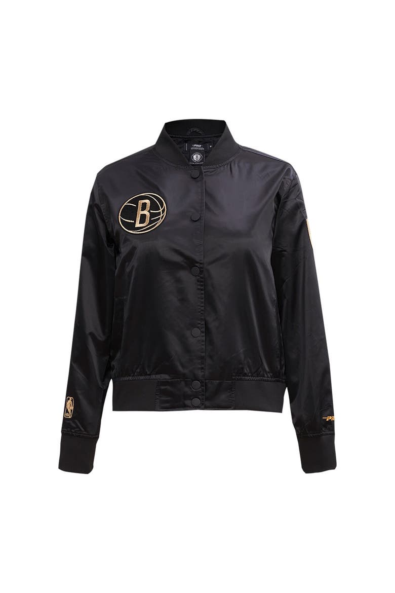 Women's Pro Standard Black Brooklyn Nets Glam Satin Full-Snap Varsity Jacket, Alternate, color, Black