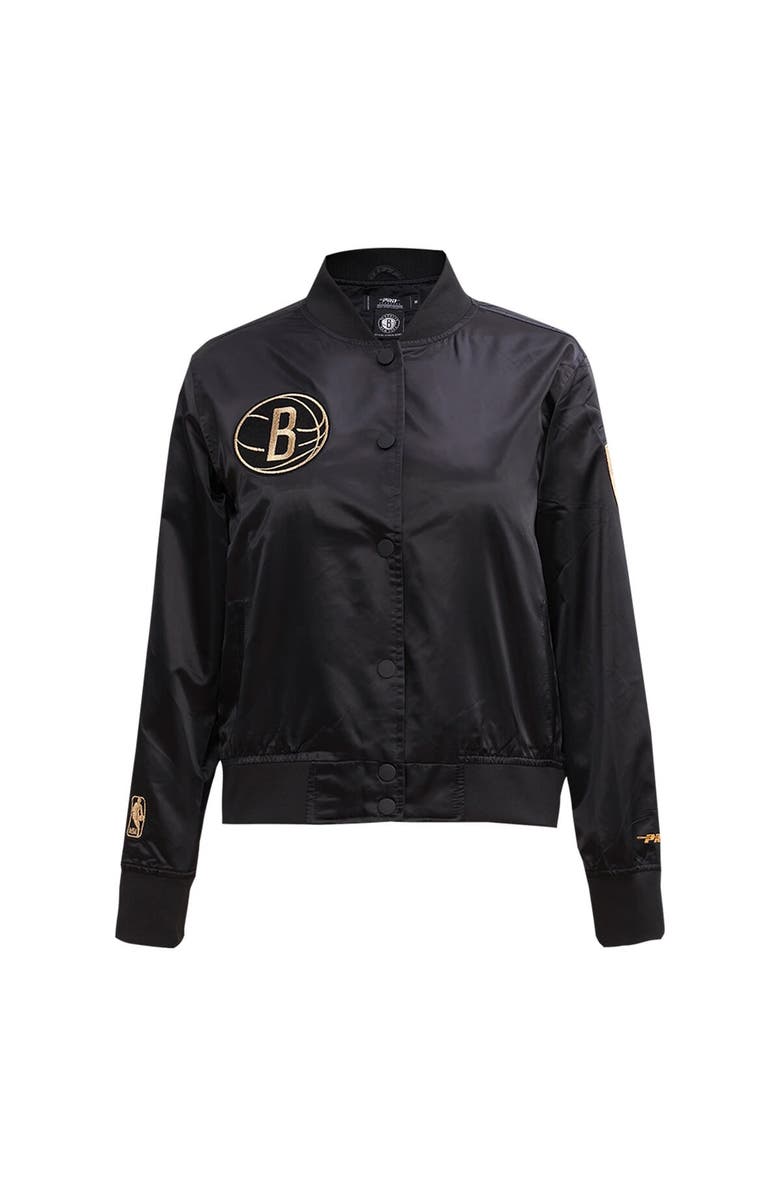 PRO STANDARD Women's Pro Standard Black Brooklyn Nets Glam Satin Full-Snap Varsity Jacket, Alternate, color, Black