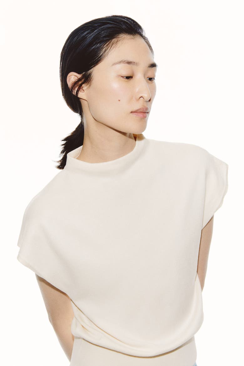 Cap-sleeved Fine-knit Top, Alternate, color, Cream