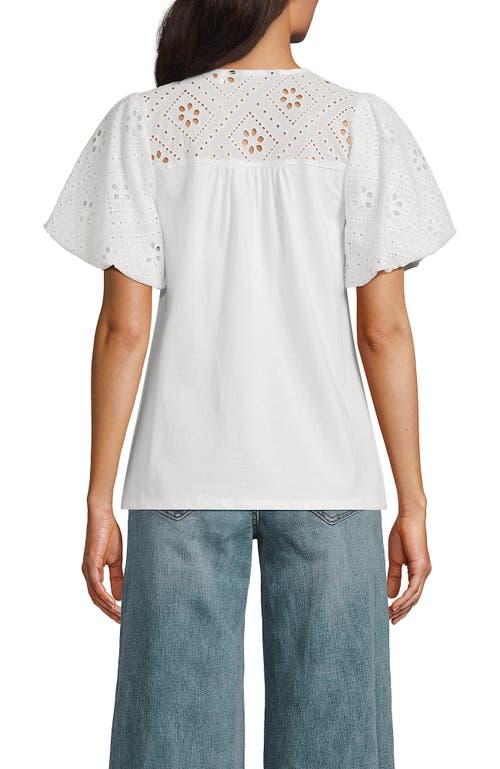 LANDS' END LANDS' END EYELET CREW PUFF SLEEVE TOP