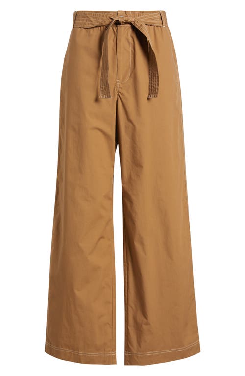 Wyeth Bailey Waist Tie Cotton Wide Leg Pants In Brown