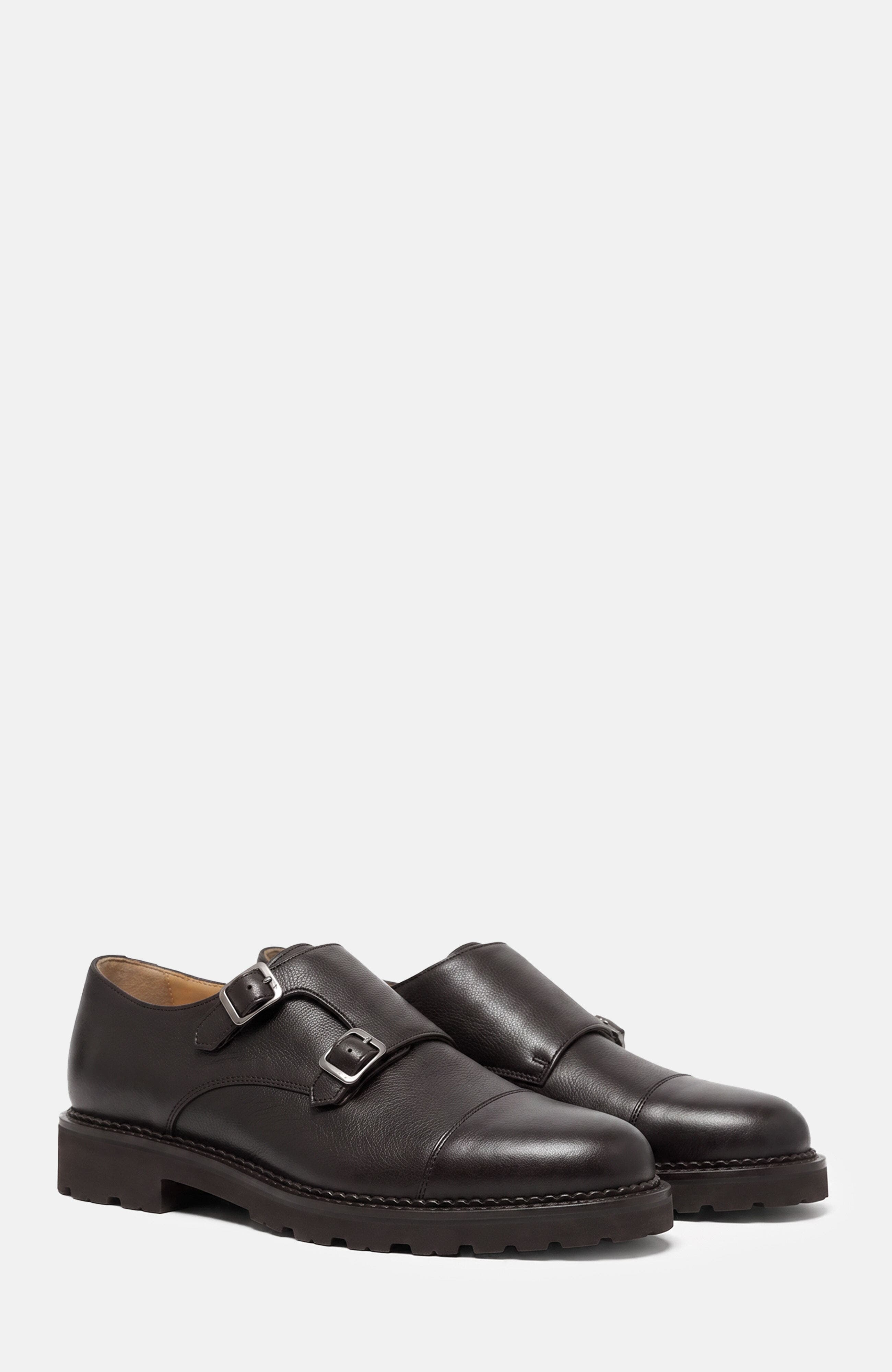 Oswald Monk Strap Shoes, Main, color, Dark Brown - Calf