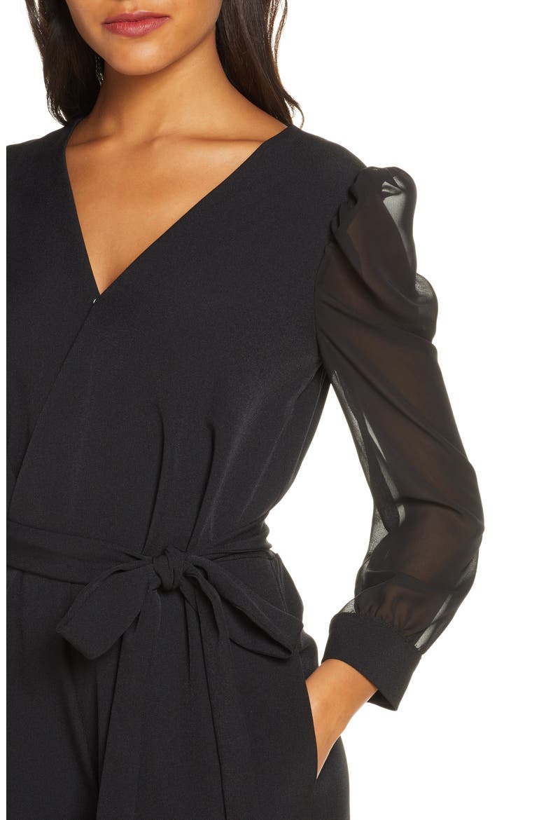 Long Sleeve Chiffon Jumpsuit, Alternate, color, BLACK