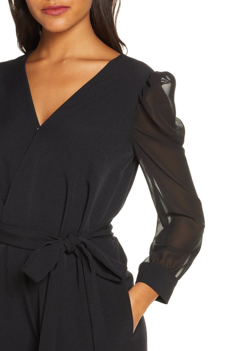 Donna Ricco Long Sleeve Chiffon Jumpsuit, Alternate, color, Black