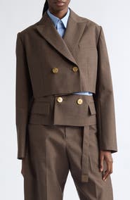 Sacai Mixed Media Wool Suiting & Stripe Cotton Blend Poplin Jacket