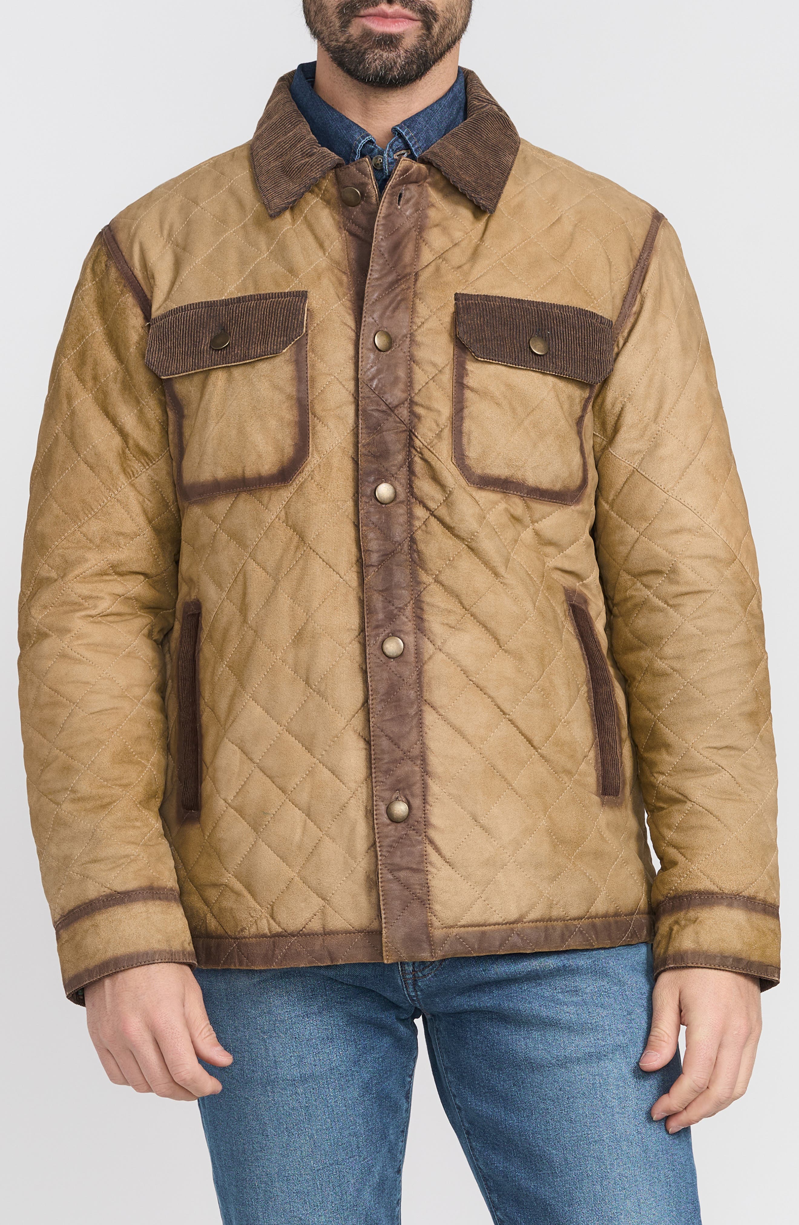 FLYNT Corduroy Trim Diamond Quilted Suede Jacket