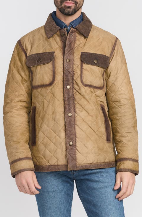 Corduroy Trim Diamond Quilted Suede Jacket