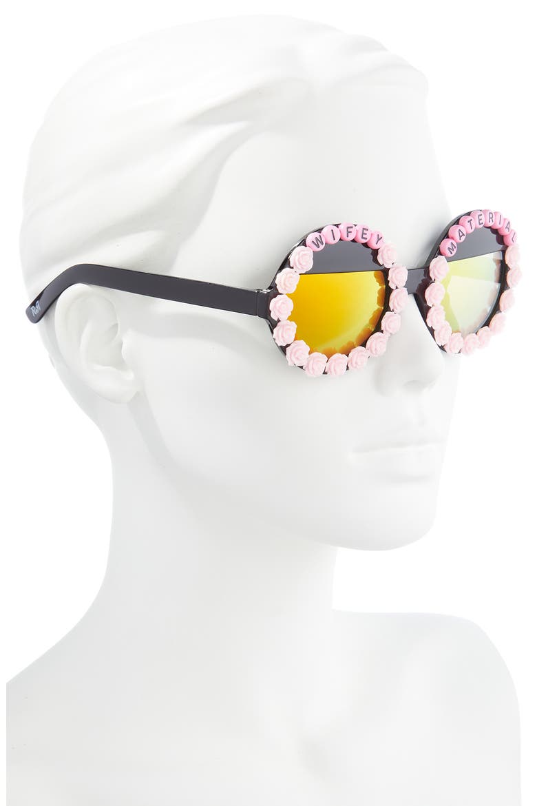 Wifey Material 50mm Polarized Round Sunglasses, Alternate, color, PINK