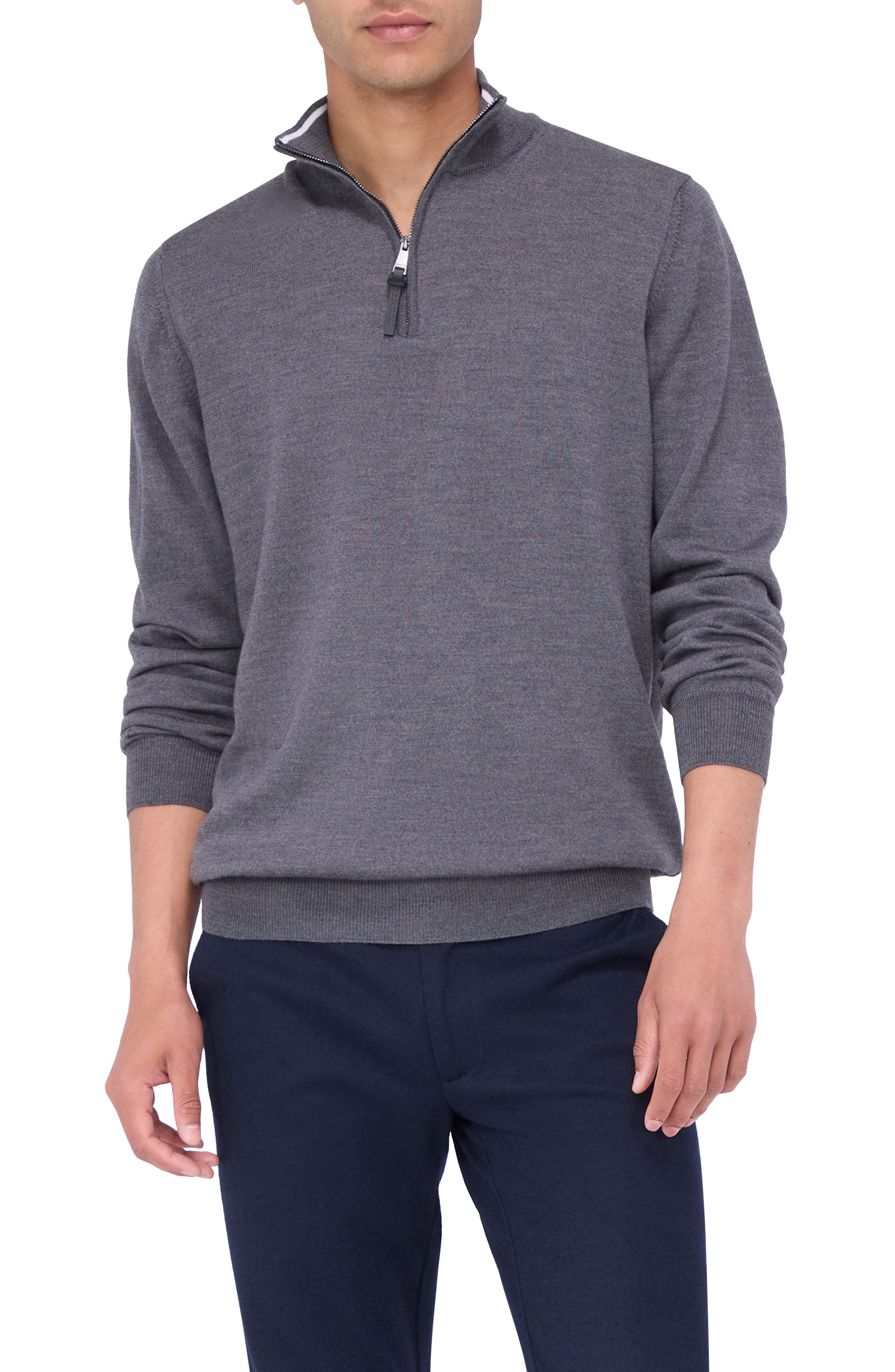 Bugatchi Merino Wool Quarter Zip Pullover