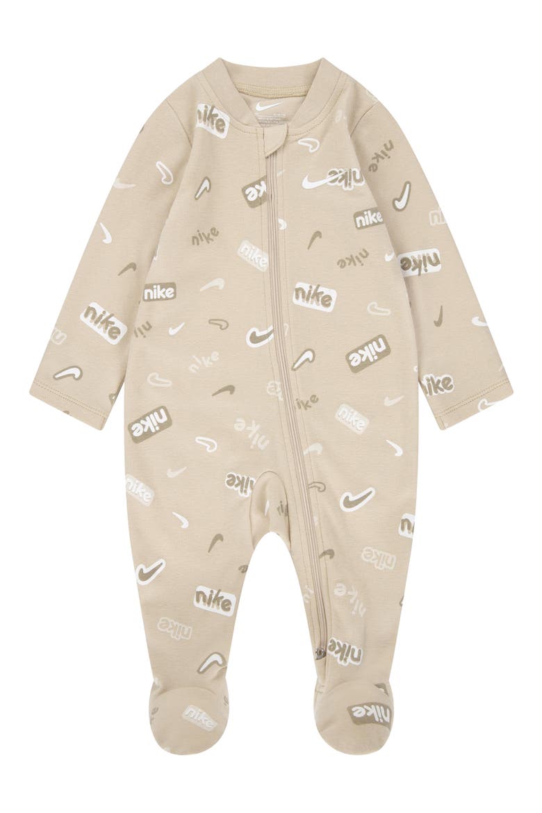 Logo Print Zip Footie, Main, color, SANDDRIFT