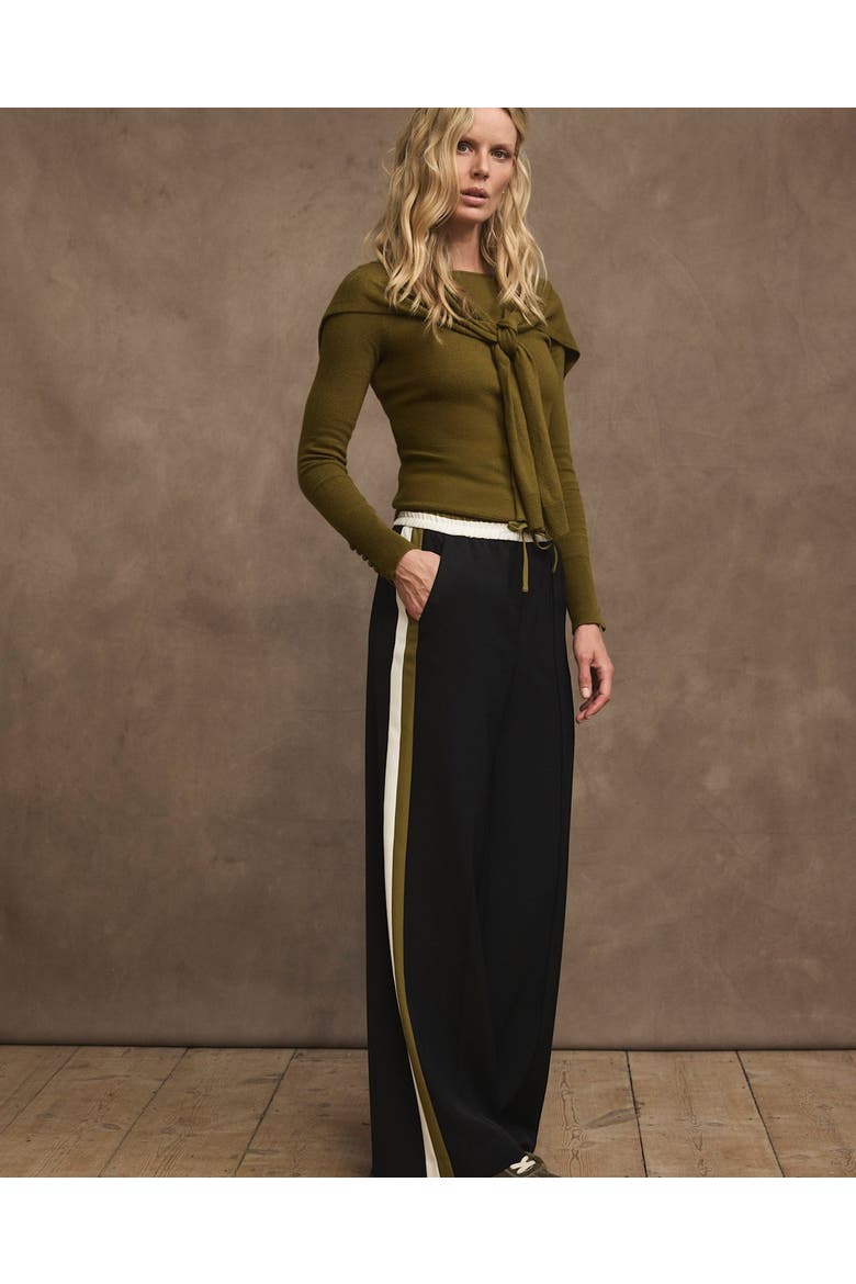 Side Stripe Tie Waist Wide Trousers, Alternate, color, Black