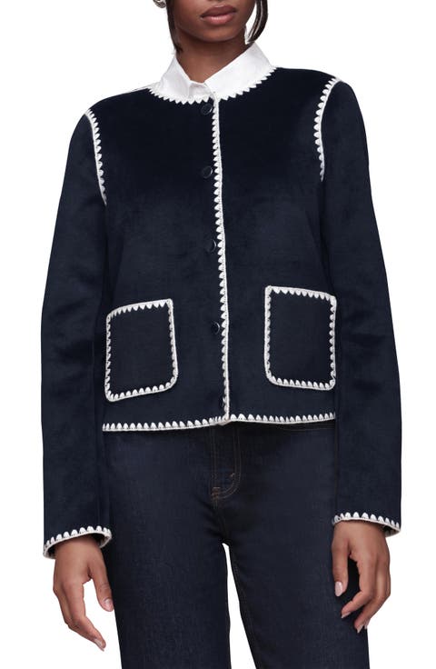 Contrast Stitch Collarless Jacket