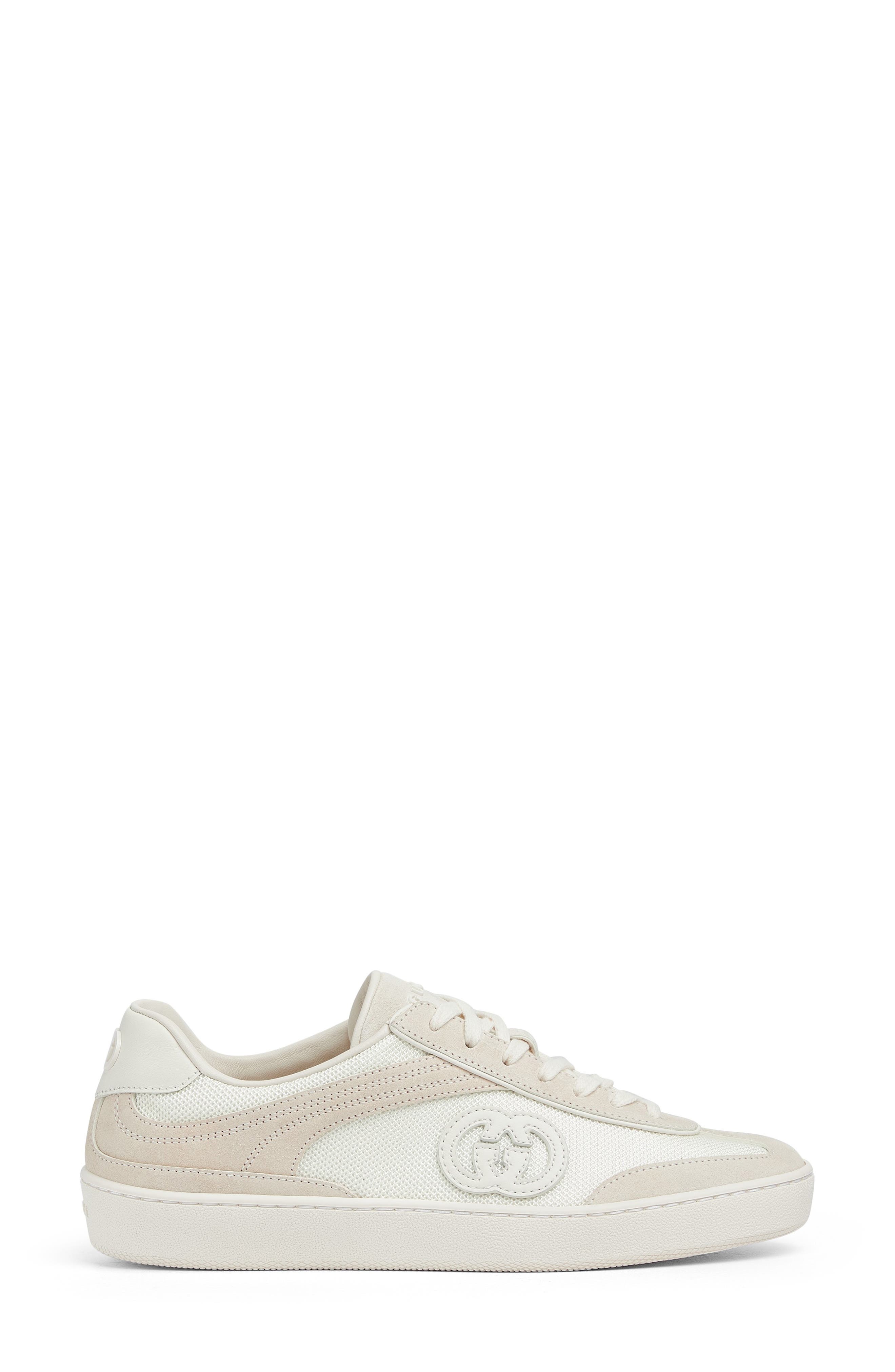 Gucci G75 GG Suede & Knit Low Top Sneaker, Alternate, color, Off White
