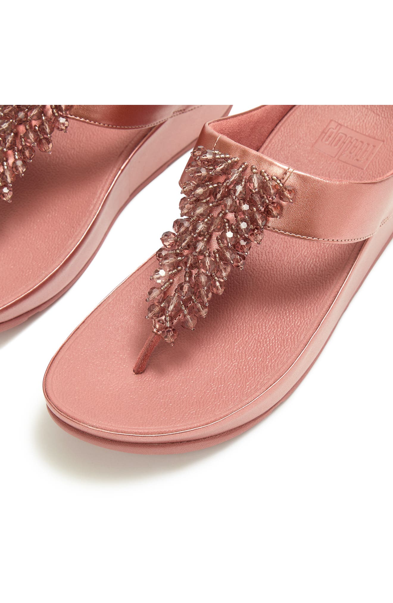 Rumba Iridescent Beaded Post Toe Wedge Sandal, Alternate, color, METALLIC RUST ROSE
