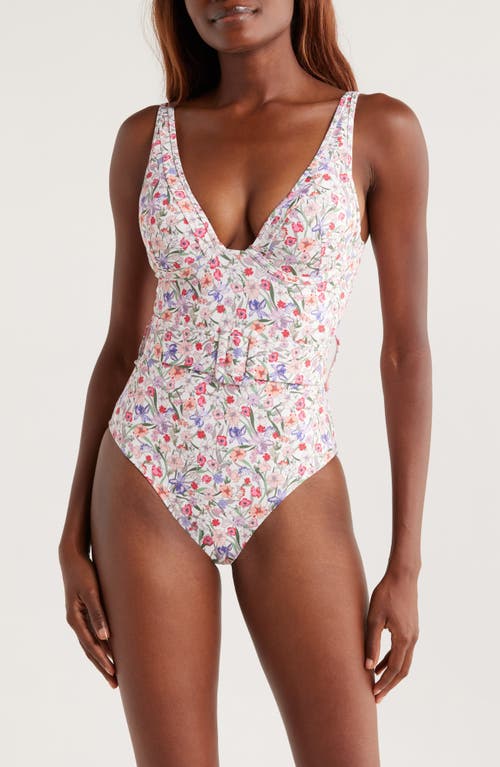 Hutch Haines Underwire Smocked Belted One-piece Swimsuit In White